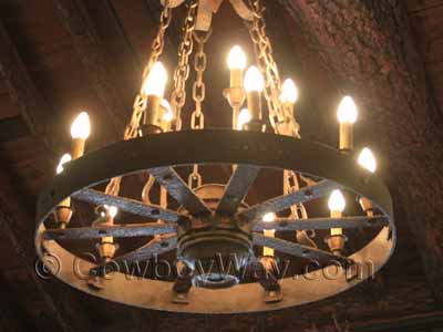 Lighted wagon wheel chandelier