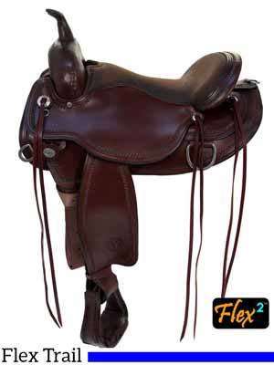 A trail riding saddle with a short skirt