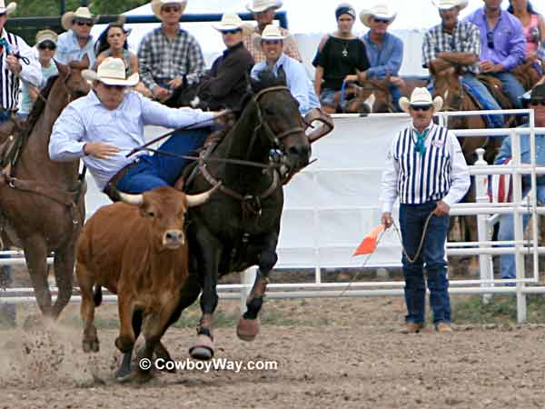 Seth Brockman begins to leave his horse Seth Brockman begins to leave his horse