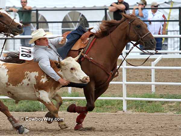 Chance Carlson gets down on a steer