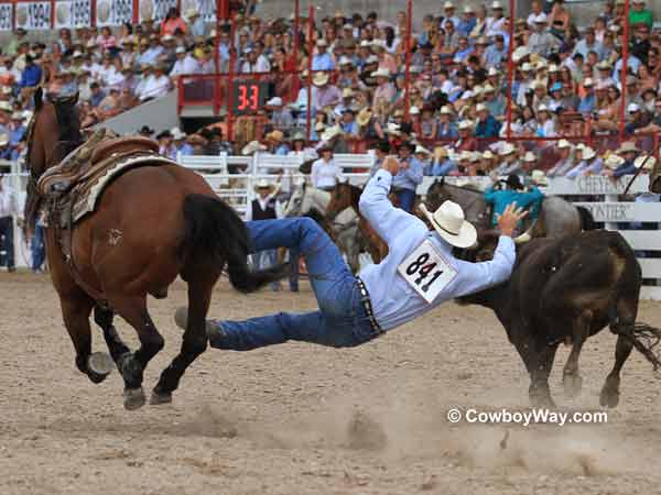 A steer wrestler misses his steer