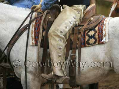 Cowboy chaps come in different styles; these are shotgun chaps