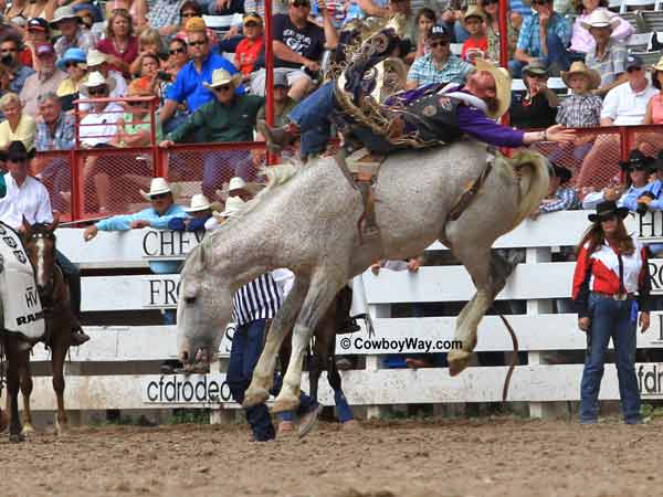 Bronc rider Tilden Hooper and bronc Little Pinon