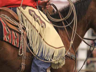 Chinks being worn by a working cowboy