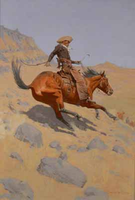 Depiction of an original painting by cowboy artist Frederic Remington