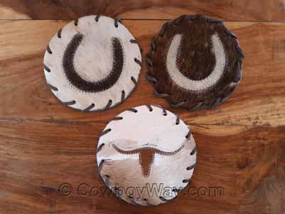 Three coasters made of cowhide