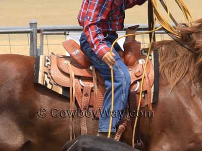 A double-rigged Dakota roping saddle