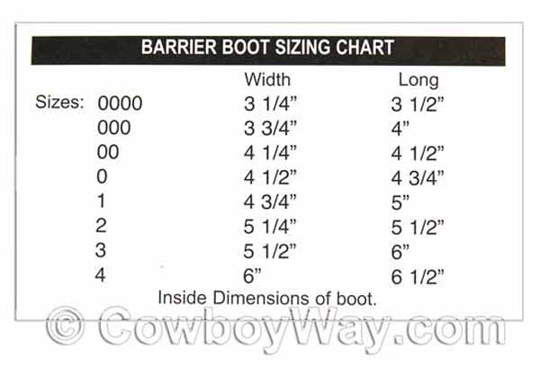 Davis Barrier Boot size chart