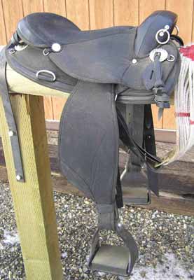 An endurance saddle on a saddle stand