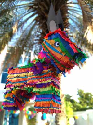 A brightly colored horse pinata