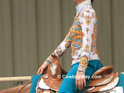 Teal and white horsemanship shirt