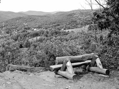 A log bench near Woodstock, Vermont