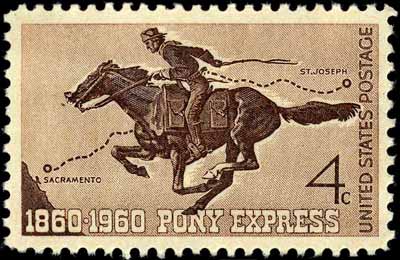 Postage stamp showing a rider mail mail or messages