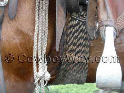 Mohair cinch on a ranch horse
