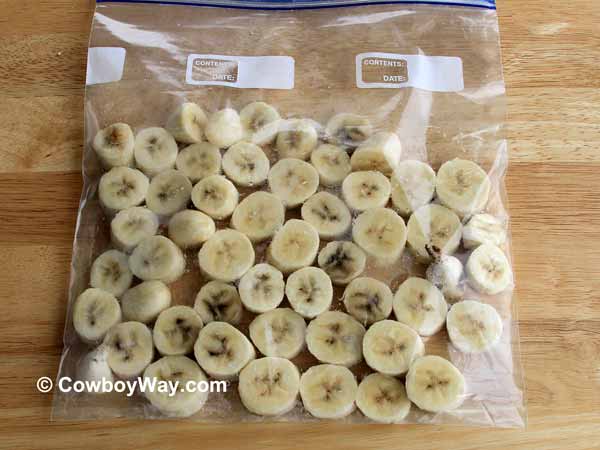 Banana chunks, ready to freeze