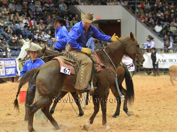 A roper takes a calf to be branded