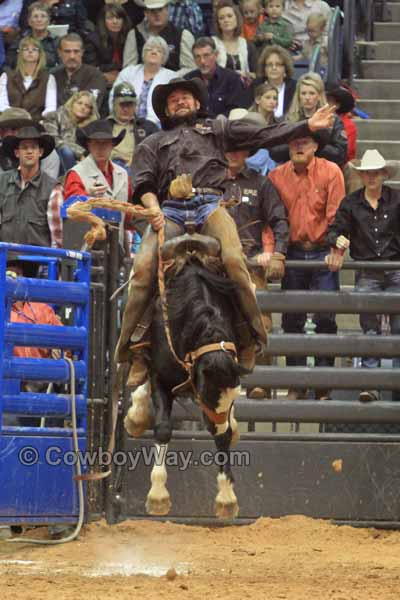 Reece Clark, Swenson Land and Cattle, in the ranch bronc riding