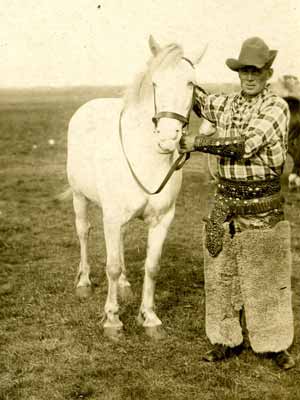 Pair of wooly chaps on a Canadian cowboy