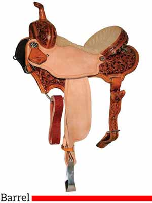 A Reinsman barrel racing saddle endorsed by World Champion barrel racer Charmayne James