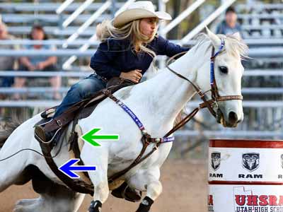 A barrel racer competes in a Western barrel saddle