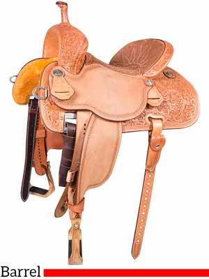 A Sherry Cervi Stingray 71C2 barrel saddle with floral conchos