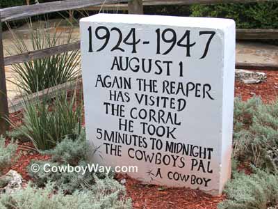 Headstone of the bucking horse named 5 Minutes To Midnight