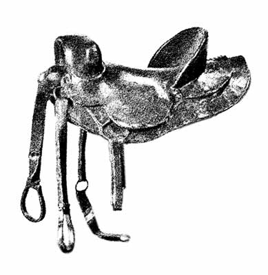 A sketch of a hornless bronc riding saddle designed by Earl Bascom
