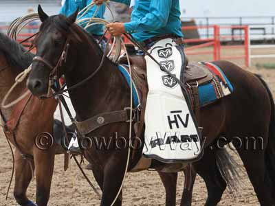 A cowboy wearing batwing chaps