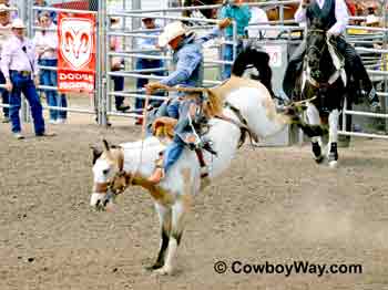 A bucking saddle bronc