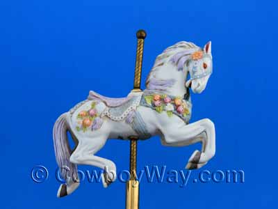 Close-up photo showing the detail on a carousel horse