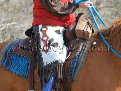 A trail rider wearing chinks