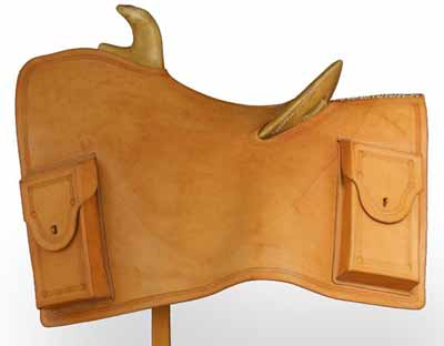 A mochila on a Western saddle, a type of early messenger bag