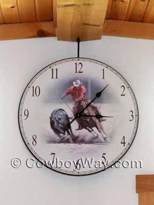 Wall clock with cowboy and horse