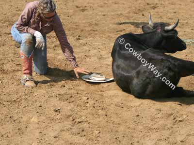 A flattened straw cowboy hat