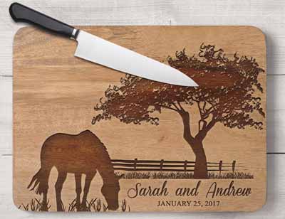 A custom wood horse cutting board