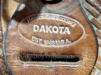 The Dakota Saddlery stamp on a saddle