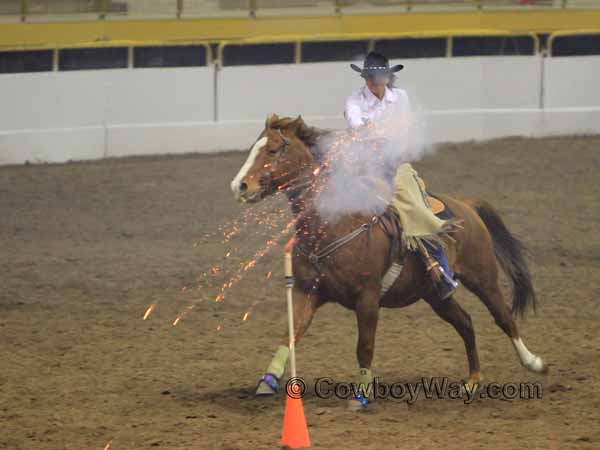 A woman mounted shooter