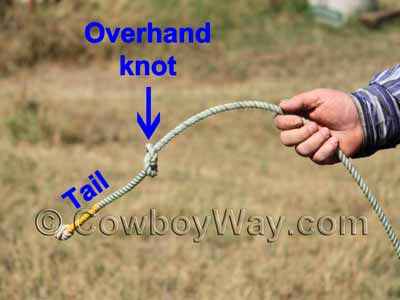 To put a horn knot on your rope, tie a knot toward the end of the rope