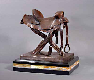 Earl Bascom's own bronze of his 1922 saddle bronc riding saddle