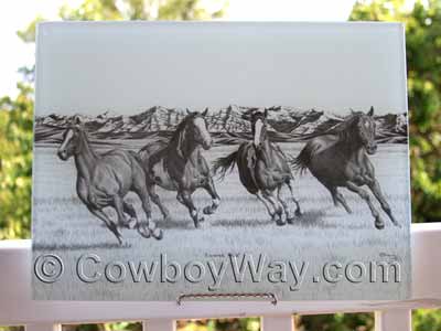 Cutting board with running horses