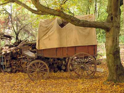 A wagon on display