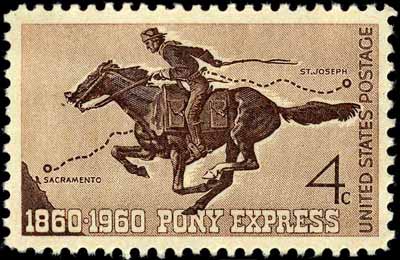 Postage stamp showing a rider mail mail or messages