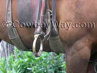 Oxbow stirrups on a ranch saddle
