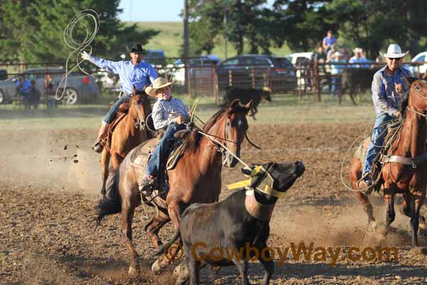 A young boy ropes a steer during a ranch rodeo