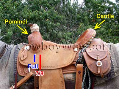 A roping saddle illustrated with rigging positions
