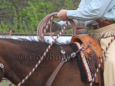 A Wade saddle being used for roping
