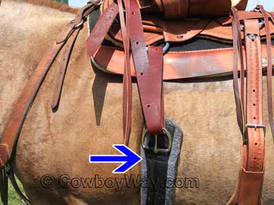 A cinch on a Western saddle